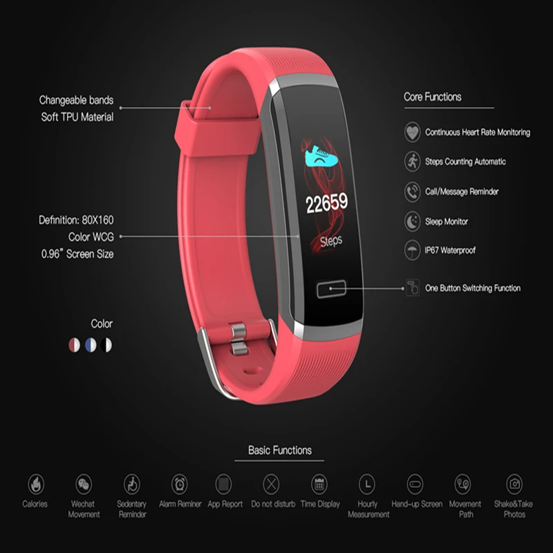 Wearpai GT101 смарт браслет OLED цветной экран Смарт для женщин и мужчин монитор