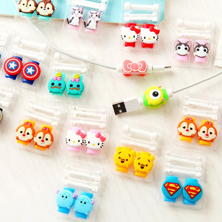 

1pcs USB cable Earphones Protector colorful hello kitty Cover For iphone android Universal cable Data Line Protection sleeve