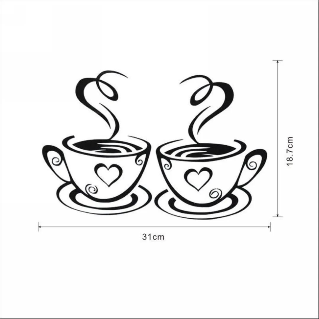 31x 19cm DIY Coffee Cups Cafe Tea Wall Stickers Art Vinyl Decal Kitchen Restaurant Pub Decor