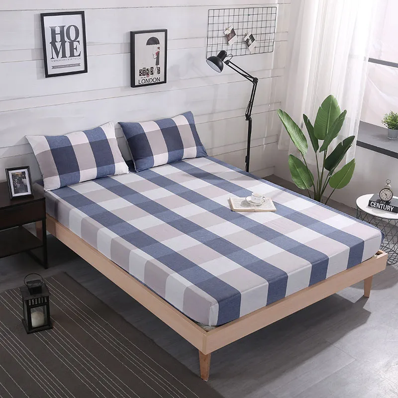 غسلها القطن مخطط ورقة طباعة غطاء مرتبة مع شريط مرن بسيطة مريحة الفراش بياضات المنسوجات المنزلية
