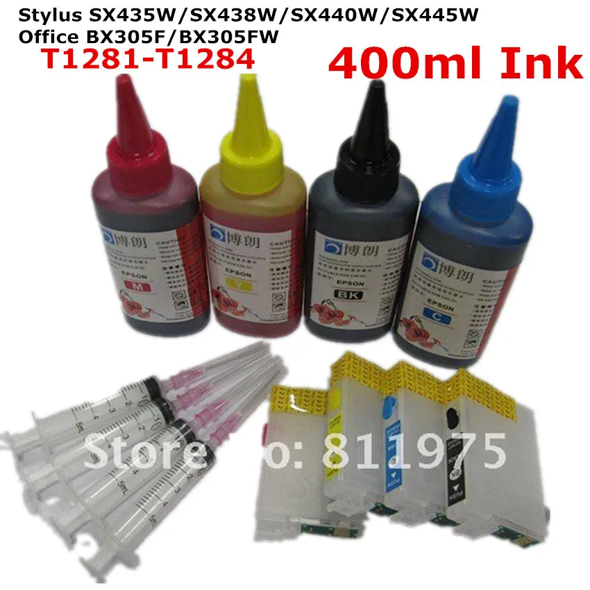 

T1281-1284 Refillable ink cartridge for EPSON Stylus SX435W SX438W SX440W SX445W Office BX305F BX305FW + for EPSON Dey ink 400ML