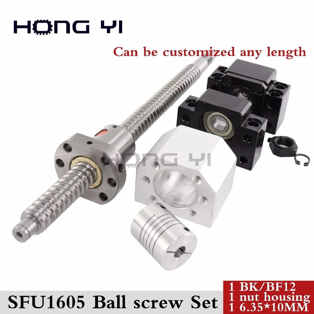 ШВП SFU1605 C7 с конца обработанной проката ballscrew 1605 шариковая гайка+ гайка Корпус+ BK12 BF12 конец поддержка+ муфта RM1605 для ЧПУ