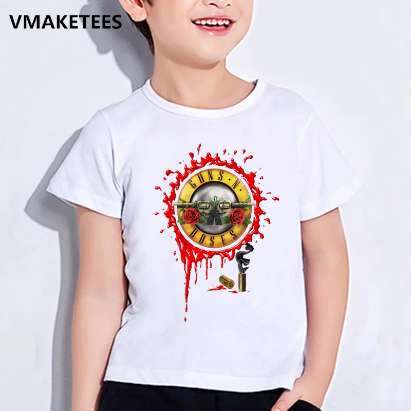 Детские летние футболки для девочек и мальчиков детская футболка с принтом рок-группы «пистолет N Roses» Повседневная забавная одежда для малышей Kpop Music HKP5196