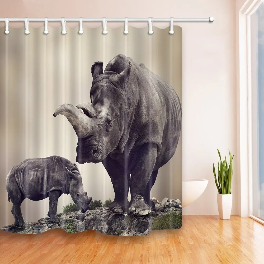Africa Safari Animal Decor Rhino Rhinoceros Shower Curtain