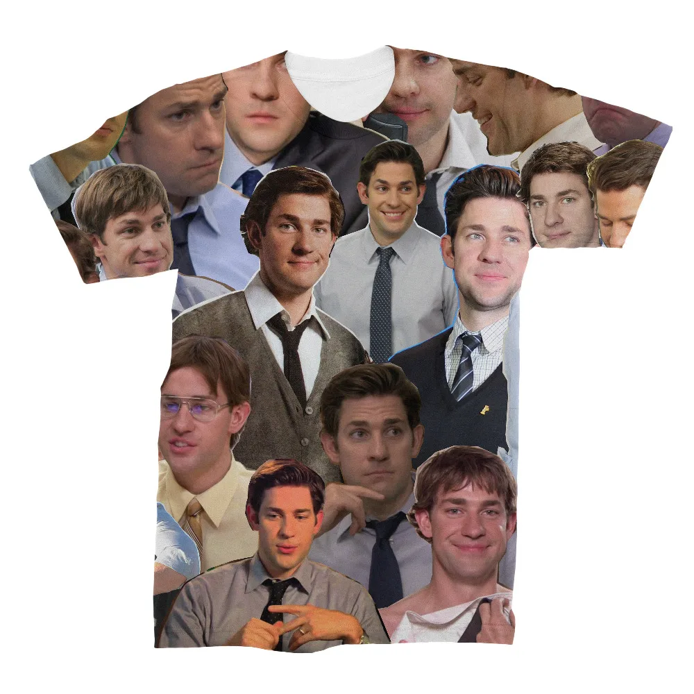 

2018 Cool Jim Halpert The Office Photo Collage T-shirt Many Faces 3D Printed Design Hip Hop Top Tees