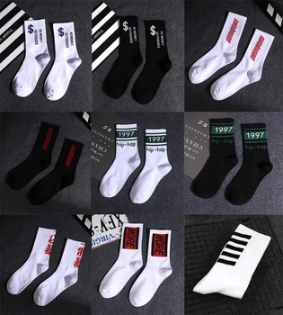 

30Pairs/Lot Men Socks Cotton Women Sport Casual Hip-Hop Fun Wholesale Long Solid Striped Spring Letter Street Crew Sock