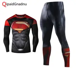 Мужские Компрессионные спортивные тренировочные костюмы Супермен Беговые брюки для мужчин спортивная одежда для фитнеса сухая посадка