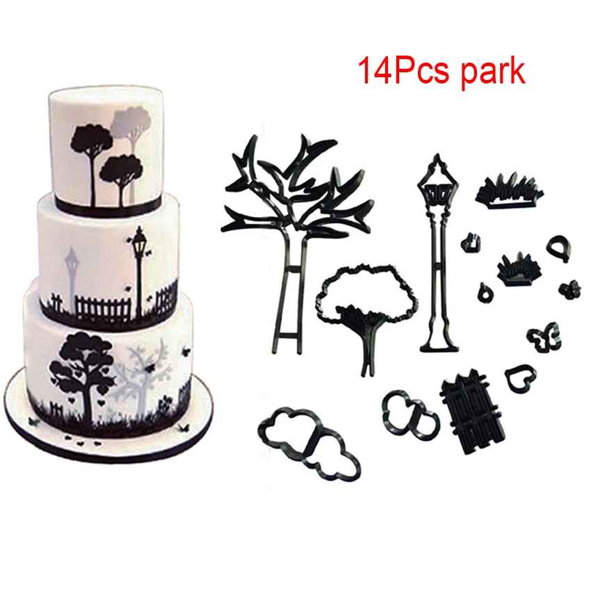 Новые формы для украшения торта, набор пластиковых формочек для печенья, выпечки, инструменты для свадебной музыки, семейные животные, баллон - Цвет: 14pcs park