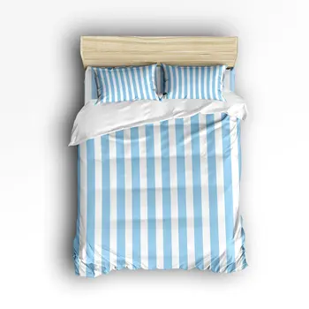 

Bedding Set- Nautical Stripe Design Duvet Cover Set Bedspread for Children/Kids/Teens/Adults, 4 Piece -Sky Blue and White