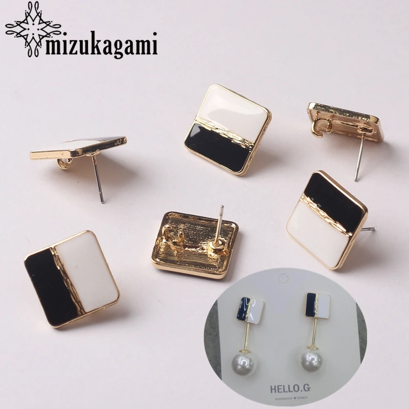 

Zinc Alloy Golden Metal Black White Enamel Square Base Earrings Connector 6pcs/lot 15mm For DIY Earrings Making Accessories