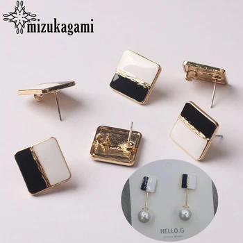 

Zinc Alloy Golden Metal Black White Enamel Square Base Earrings Connector 6pcs/lot 15mm For DIY Earrings Making Accessories