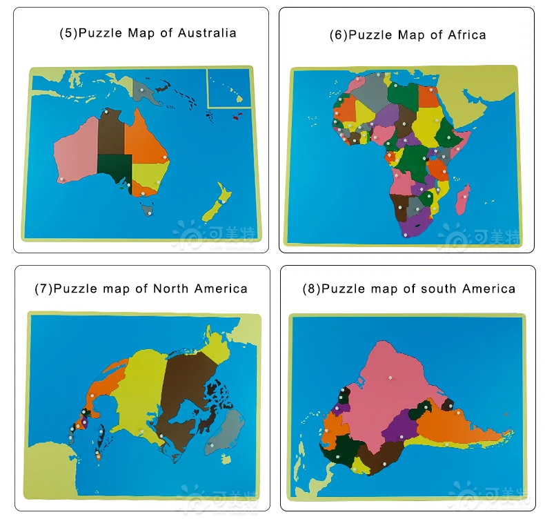 Цветные части пазлов мира Монтессори карты с ручкой игры, география, детские деревянные доски, игрушки, обучающие приспособления