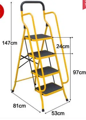 Бытовой складной выдвижной лестница двухсторонняя безопасность эскалаторы шаг лестница более высокая платформа безопасности лестница - Цвет: 4 steps with armrest