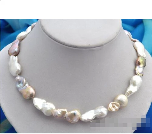 

17"29mm baroque white lavender reborn keshi pearl necklace Noble style Natural Fine jewe fast SHIPPING