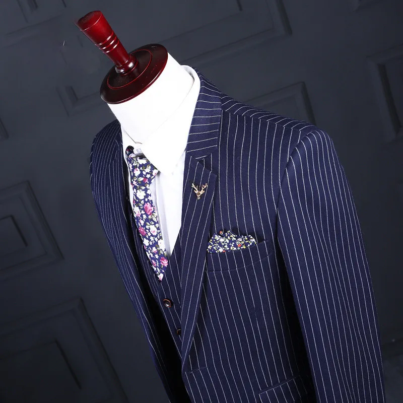 RUELK Blue Stripe Custom Made Suit Men New Fashion 3 Piece Wedding Cheap Tailor Made Suits Plus Size Casual Ternos Masculino