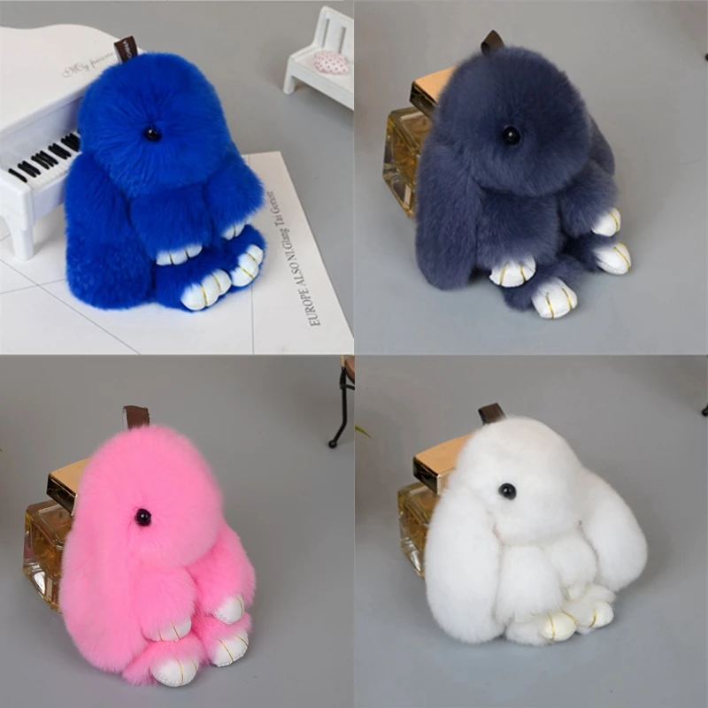 2017 Stuffed Play Dead Rabbit Fur Bunny Keychain Fashion fur pom pom ...