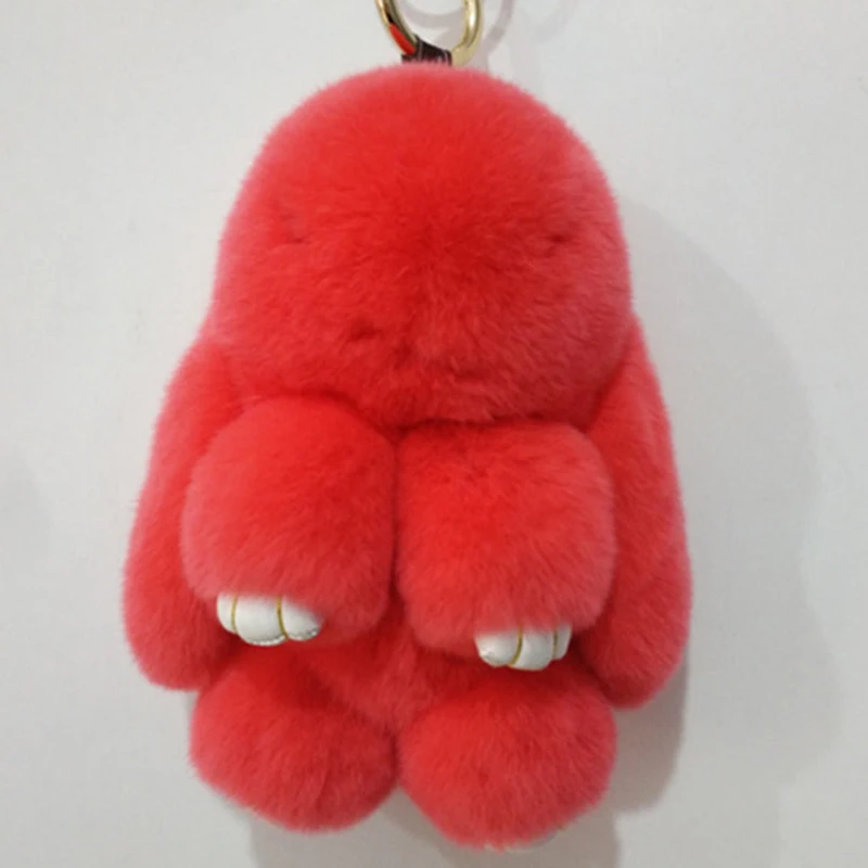 

18CM Bunny Keychain Natural Rex Rabbit Fur Fluffy Bunny Key Chain Key Ring Pom Pom Trendy Women Bag Pendant Plush Car Ornament