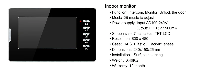 Горячая продажа видео телефон двери для виллы 7 дюймов крытый акриловый монитор регулируемая дверь камера ночного видения 1V1 домофон