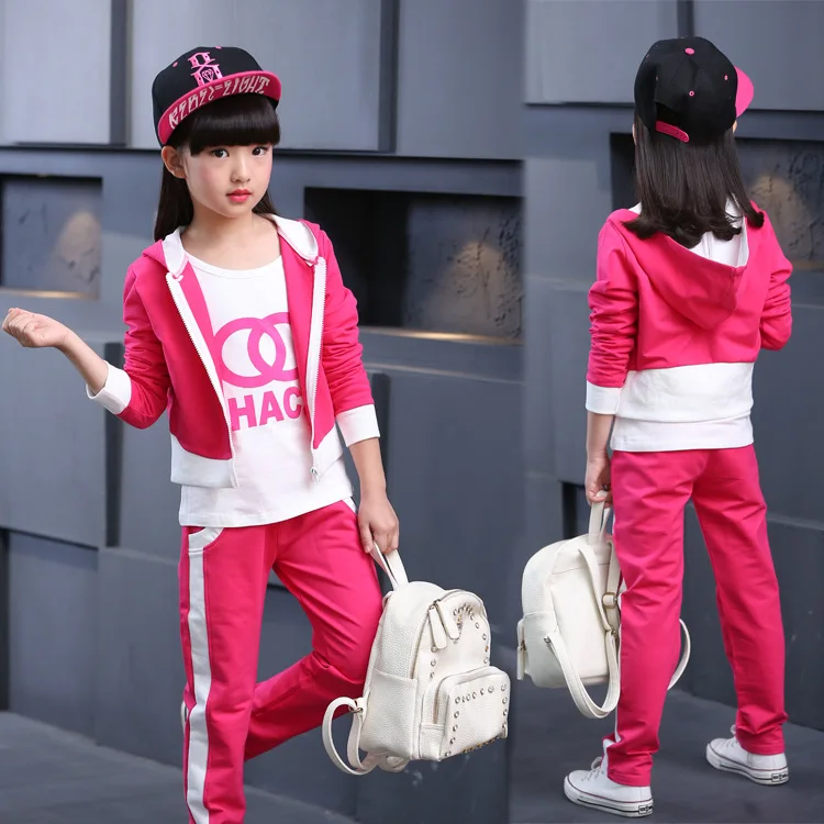 

2019 Fashion Girls Clothing Sets Autumn Kids Clothes Sports Suit School Uniform Children Zipper Jacket Shirt Pants Sets