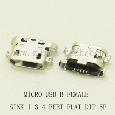 

10PCS PCS Micro USB 2.0 B type Female Connector Phone Tail Jack 4PIN DIP Micro USB Jack Board Sink 1.3 DIP 5Pin FLAT