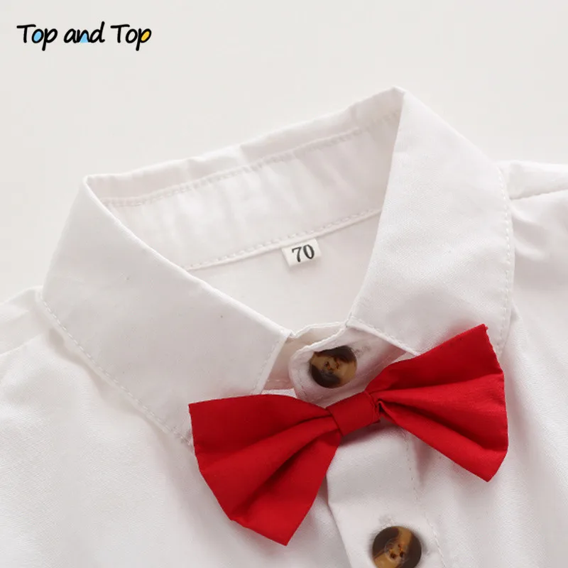 Топ и топ, весенне-осенние комплекты одежды для детей комплект джентльмена для мальчиков, рубашка с галстуком-бабочкой и длинными рукавами+ жилет+ штаны, формальная повседневная одежда