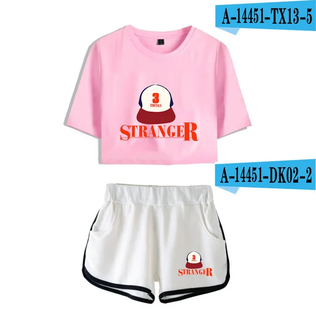 Girls Outfit Stranger Things New 2D print Leisure Women Two Piece Set Shorts+lovely T-shirts Hot Sale Tracksuit - Цвет: 12