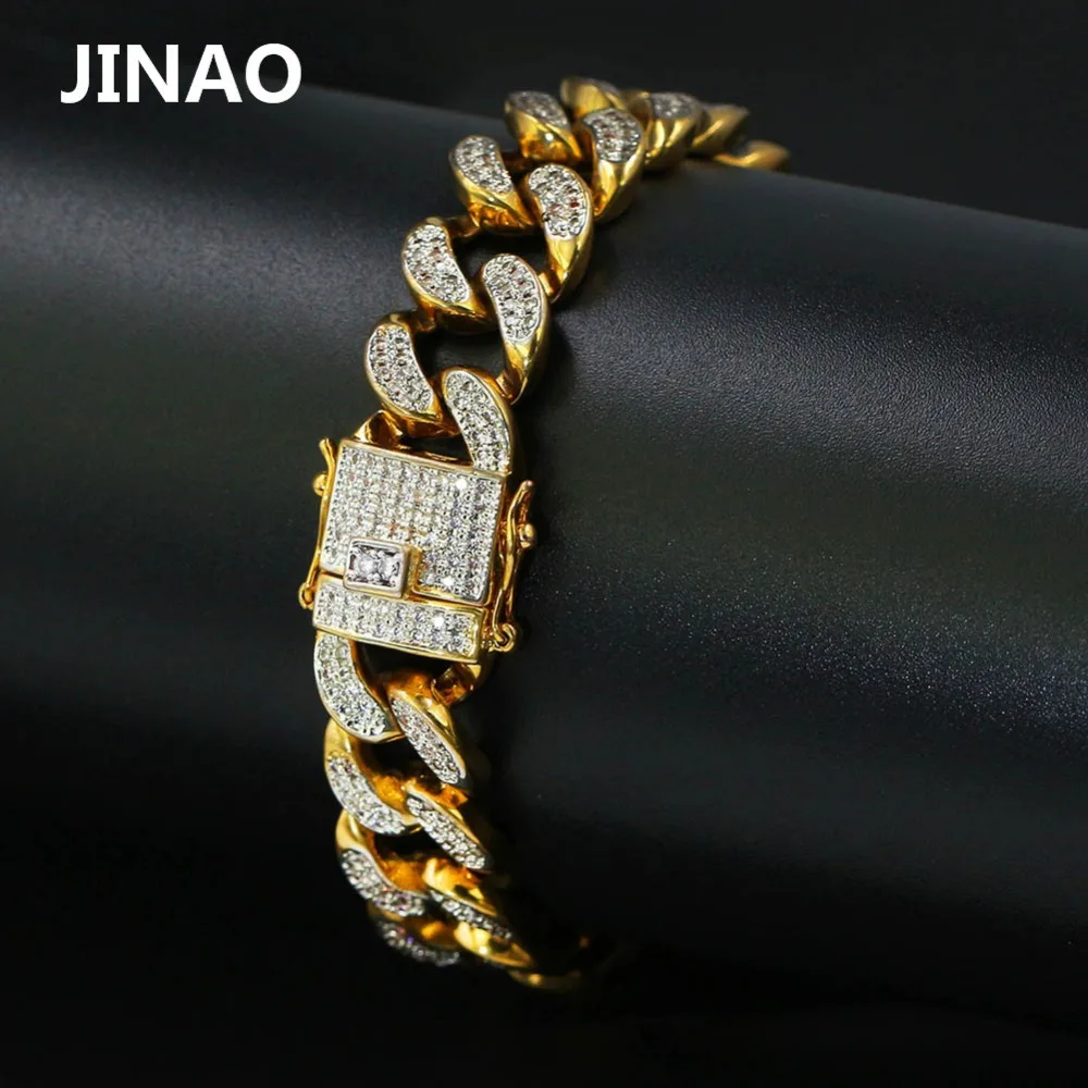 JINAO New Fashion Gold Color Plated Micro Pave Cubic Zircon Bracelet All Iced Out 8\