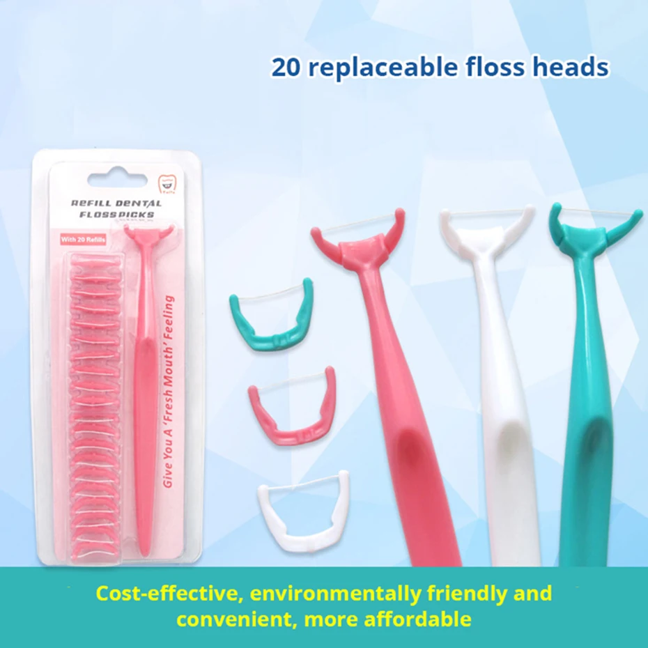 

Tongwode Dental Flosser oral hygiene floss pick reuse 20 replaceable floss heads Dental Sticks Oral Teeth Pick