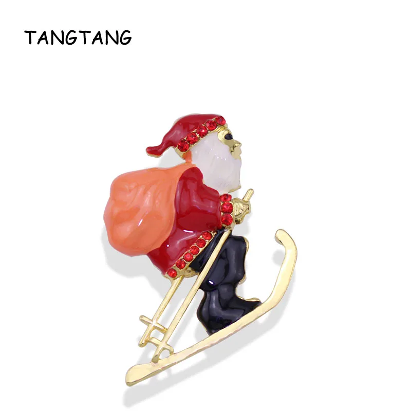 الثقافة الأمريكية بابا نويل بروش مع المينا الأحمر الراين التزلج التزلج دبوس عيد الميلاد هدايا للأطفال ، البند: BH8199