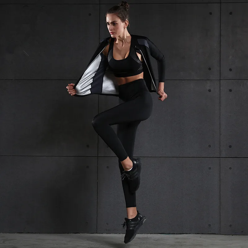 

Women's Suit Gym Woman Sportswear Running Set Hot Sweat Body Shaper Weight Lose Fat Burne Stretch Slim Fitness Suit Tracksuit