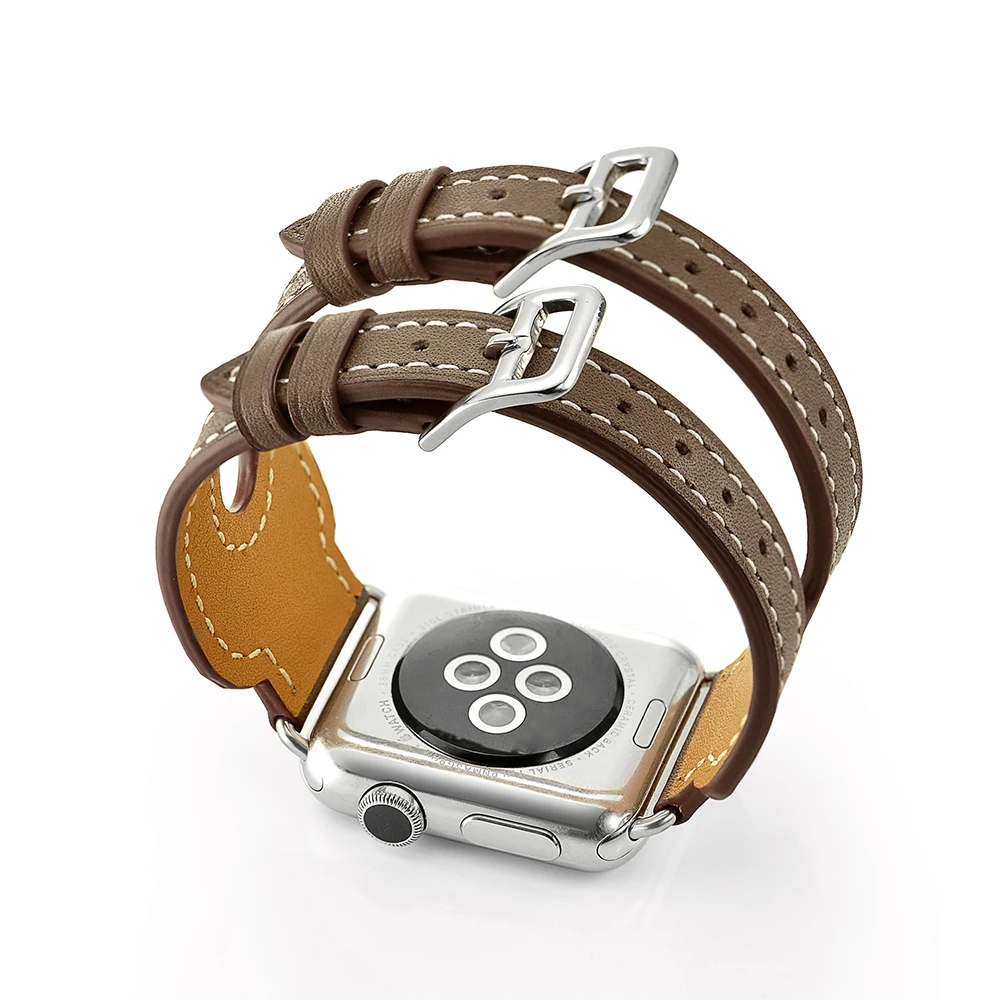 Обувь из натуральной кожи с двойной пряжкой манжеты ремешок для наручных часов Apple Watch 44/42/40/38 мм кожаный браслет для наручных часов Ремешок для наручных часов iwatch, 5 4 3 2 1