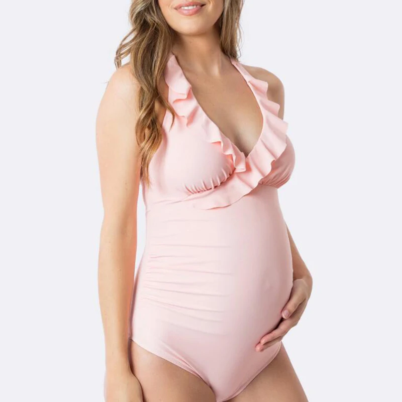 

Newest sexy maternity bodysuit pink women swimwear one piece with bra cross-border beachwear maternity swimsuit bikini grossesse