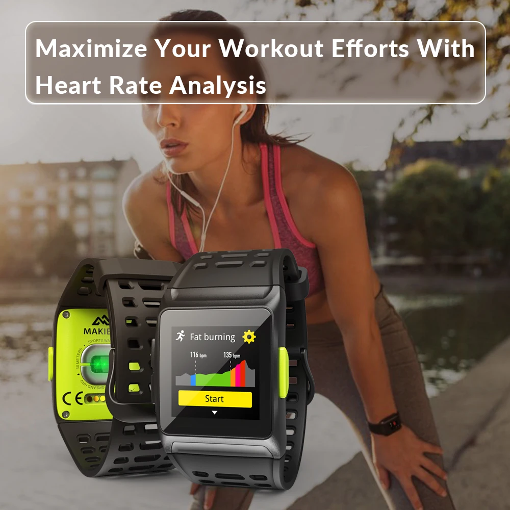 Спортивные наручные часы Makibes BR1 GPS Strava водонепроницаемые IPS цветной экран