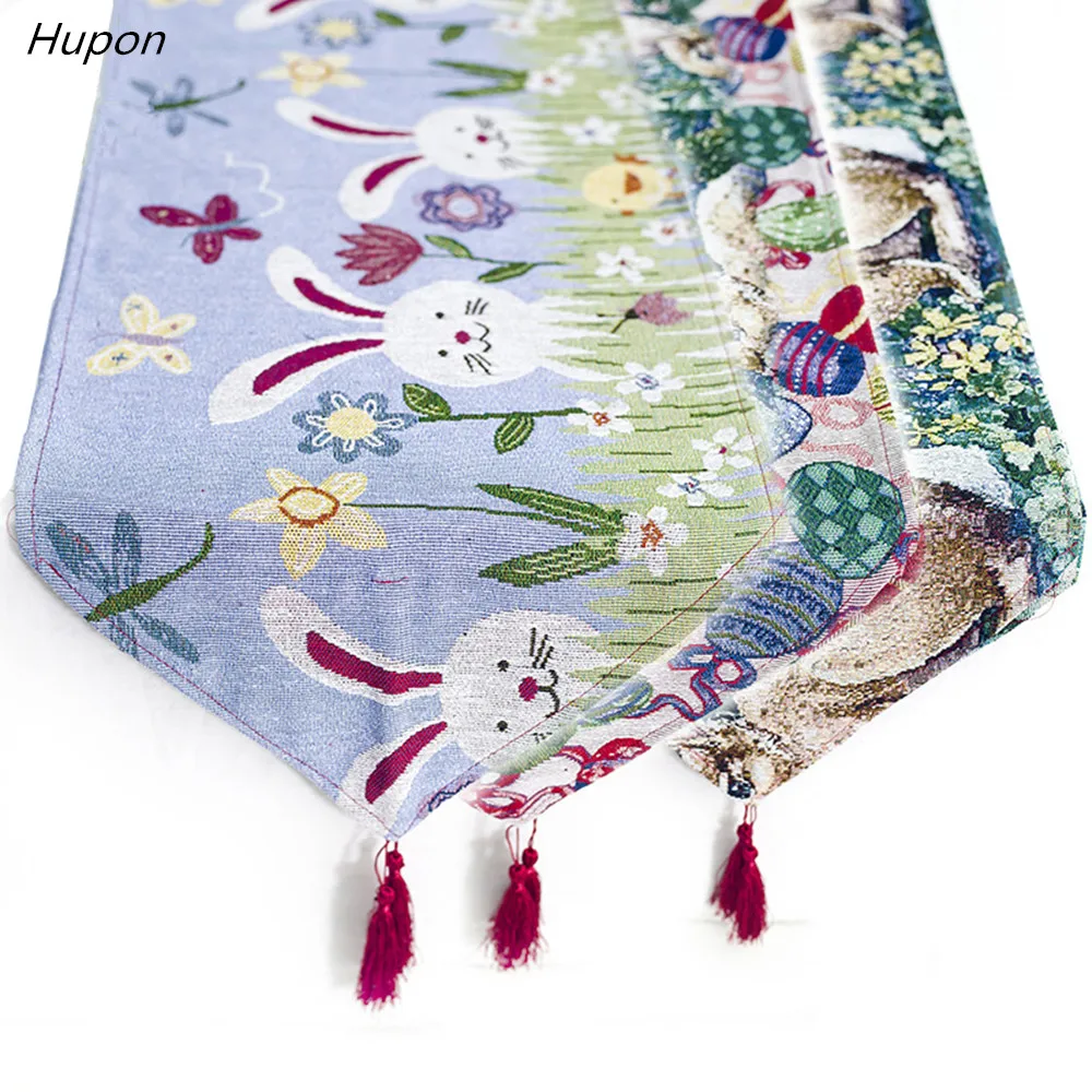 

Cutton Line Table Runners 200*35cm for Easter Party Event Banquet Home Table Decoration Tablecloth Easter Decoration Eggs Rabbit