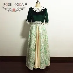 Роза Moda зеленый кружева платье для выпускного вечера с высокой горловиной скромный арабский вечерние платье с половиной рукава плюс