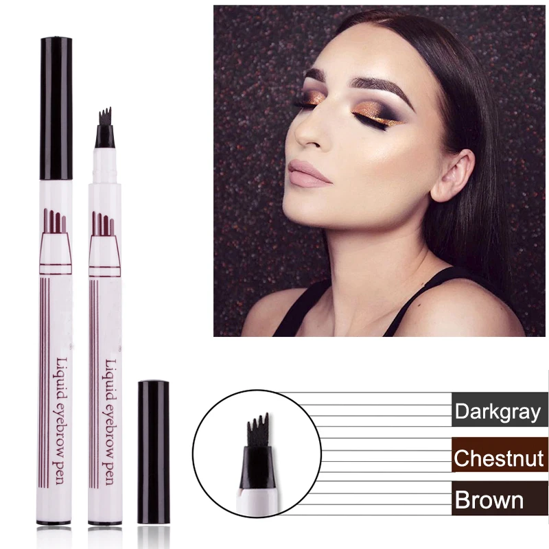 

Brand New Eyebrow Pencil Waterproof Fork Tip Eyebrow Tattoo Pen 4 Head Fine Sketch Liquid Eyebrow Enhancer Dye Tint Pen