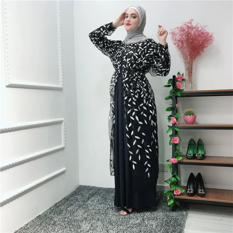 Роскошная мусульманская вышивка abaya длинные платья кардиган-кимоно открытые длинные халаты Jubah Ближний Восток Eid Рамадан исламский