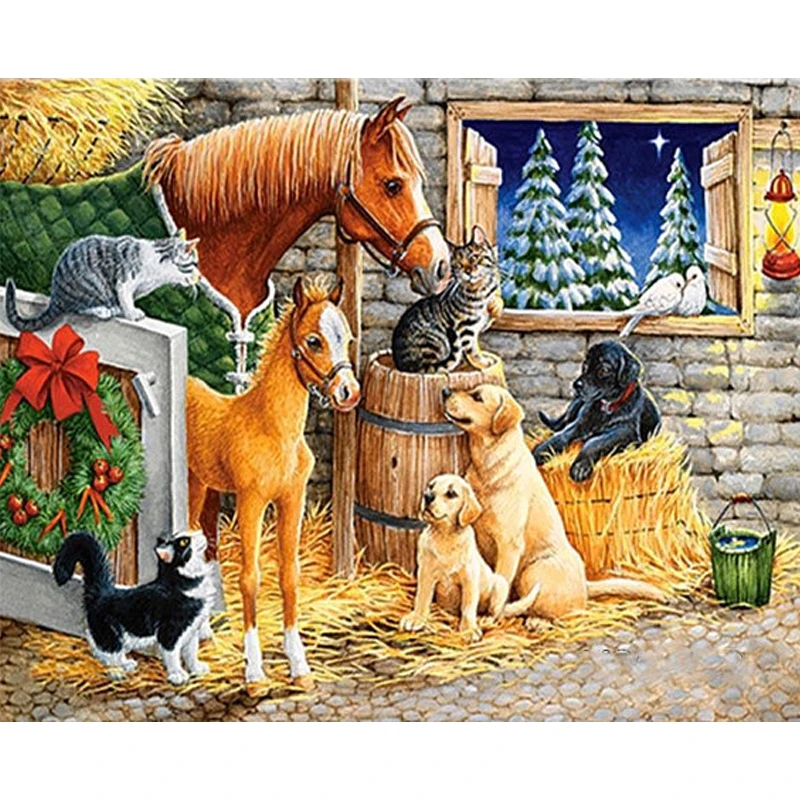 Animals Farm Horse 5d diy Diamond Painting Full Round Rhinestone