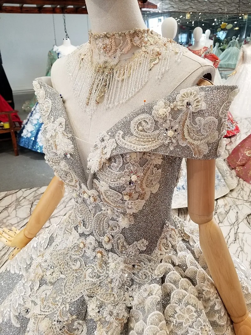 LS964441 серый блестящий мам невест праздничное платье с открытыми плечами Милая bling вечерние платья с кристально ожерелье