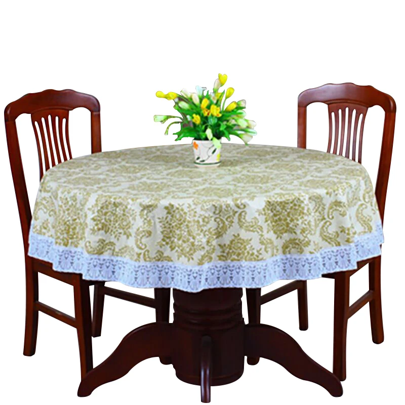  Pastoral Round Table Cloth Plastic Waterproof Oilproof Table Cover Floral Printed Lace Edge Anti Ho