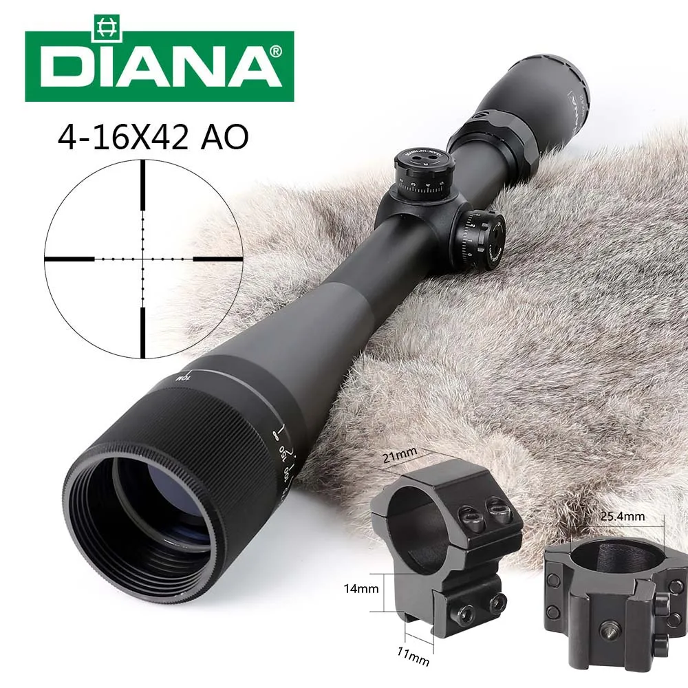 DIANA 4-16X42 AO тактический оптический прицел Mil-dot Сетка прицел Охотничья винтовка прицел с 11 м или 20 мм кольца для страйкбола винтовка - Цвет: withDovetail Rings1