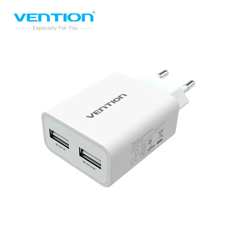 Портативное зарядное устройство Vention 5 В, 1 А, 2,4 А с двумя USB разъемами для путешествий, адаптер с европейской вилкой для samsung s8, iphone 8 X, Xiaomi 8, зарядное устройство для мобильного телефона - Тип штекера: Only Plug