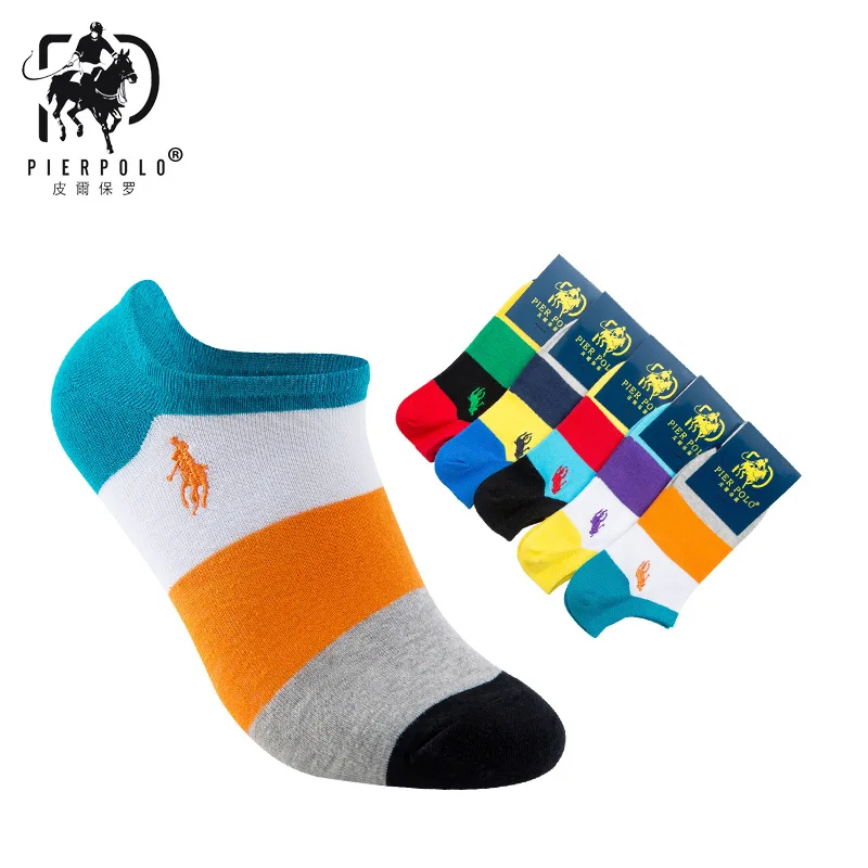 

PIER POLP Summer Invisible socks Men Casual Thin Short Socks Men Version Of The New Spring Embroidered Wholesale Sox 5Pairs/lot