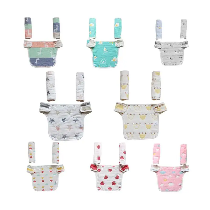 

3PCS/Set Baby Waist Stool Drool Teething Reversible Cotton Pad Multi-Function Baby Strap Dinner Bib Sweet Cartoon Pattern