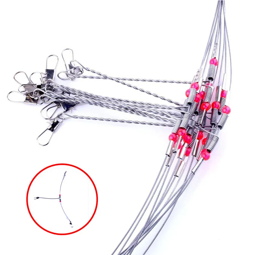 

10 Pcs Fishing Wire Leader Trace Stainless Steel With Snap & Swivel Fish Tackle 1 Drop Arms Fishing Accessories 4A