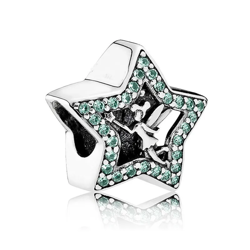 

New 925 Sterling Silver Bead Charm Oepnwrok Tinker Bell Star With Crystal Beads Fit Women Pandora Bracelet Bangle DIY Jewelry