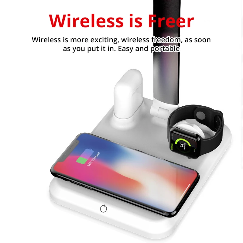 Светодиодная настольная лампа 4 в 1 беспроводное зарядное устройство для iPhone Xs/Apple