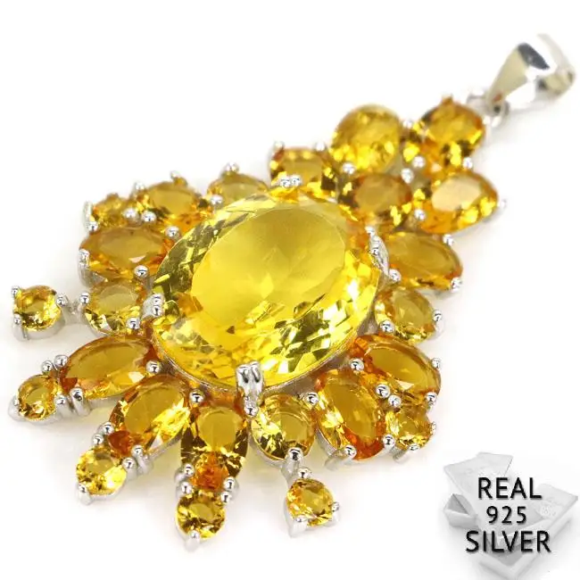 

Guaranteed Real 925 Solid Sterling Silver 6.2g Fancy Golden Citrine Gift For Ladies Pendant 45x26mm