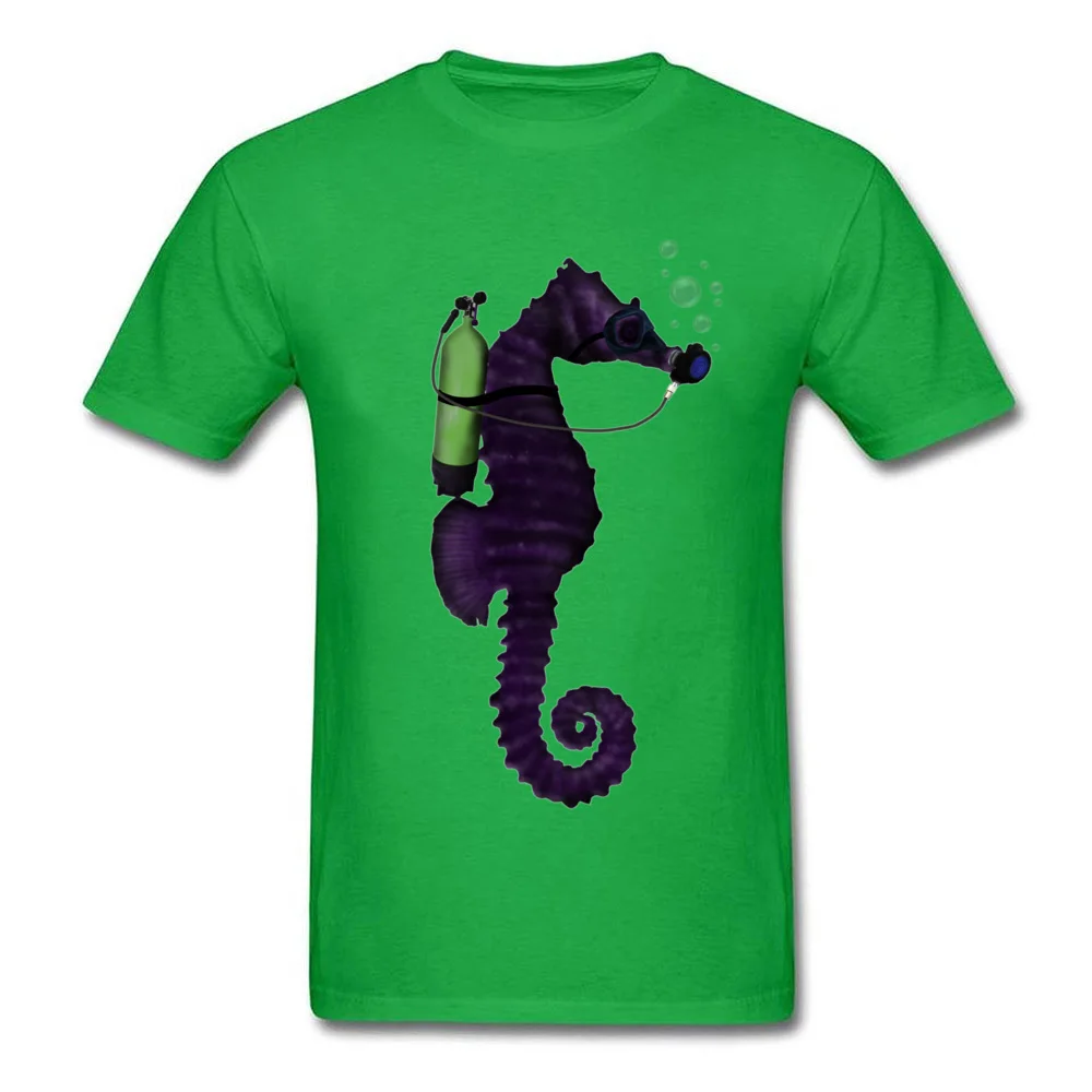 SCUBA SEAHORSE 100% Cotton Tshirts for Men Short Sleeve Funny Tops T Shirt Cheap VALENTINE DAY Crew Neck Tops Shirts Design SCUBA SEAHORSE green