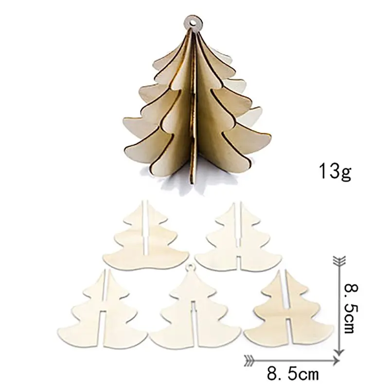 5PCS Wood Slices Splicing DIY 3D Christmas Pendants With Hang String For Xmas Tree Or Home Indoor Decorations Produtos Natalinos